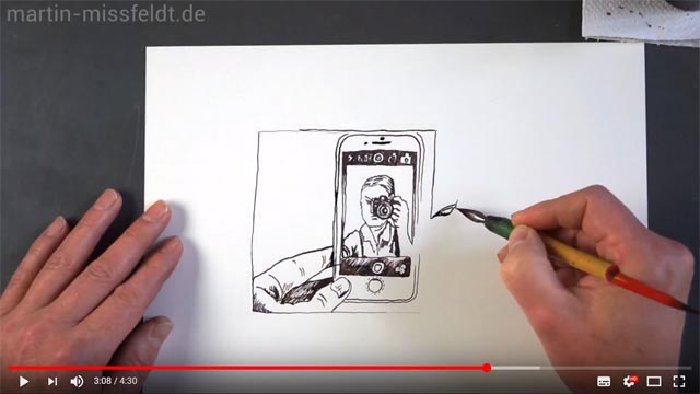 Drawing: mobile phone with photo of a camera